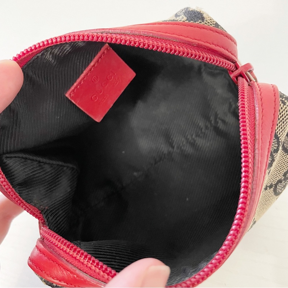 ❤️SOLD❤️Gucci navy blue monogram canvas red leather small cosmetic zip pouch - Picture 9 of 12